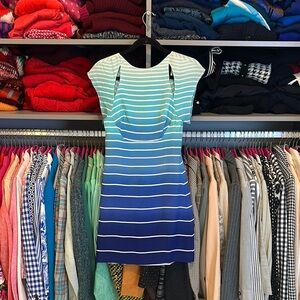 Nonoo blue ombré with white stripes cut out front/back dress size 4 NWOT